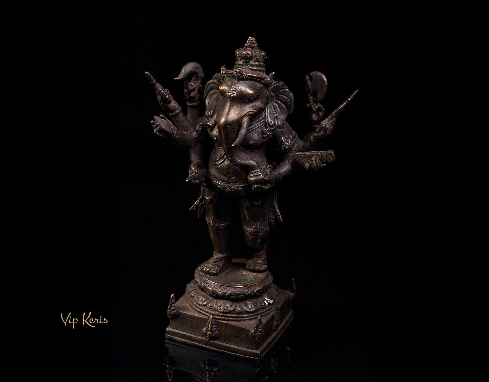 Старинная бронзовая статуя воинственного Ганеша, 30см фото VipKeris