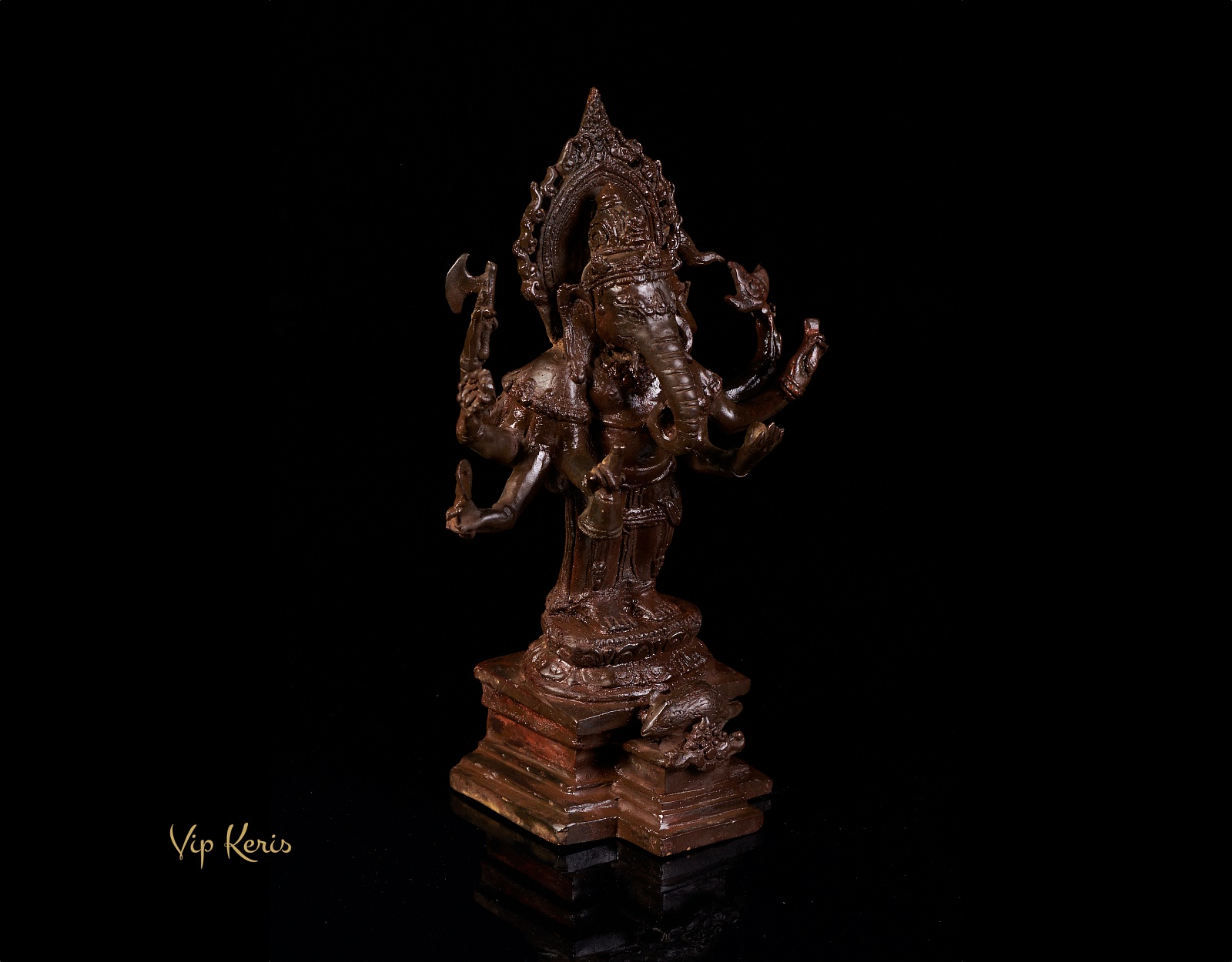 Старинная храмовая статуя Ганеша c мышкой Мушика. 30см фото VipKeris
