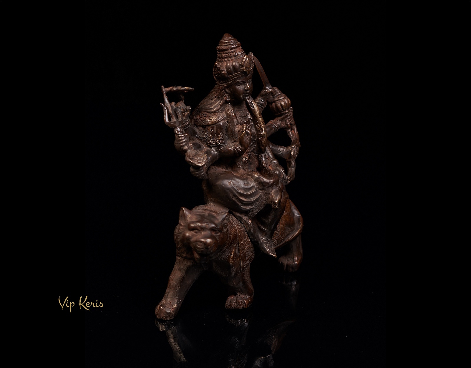 Старинная статуя Дурга на тигре, 22см фото VipKeris