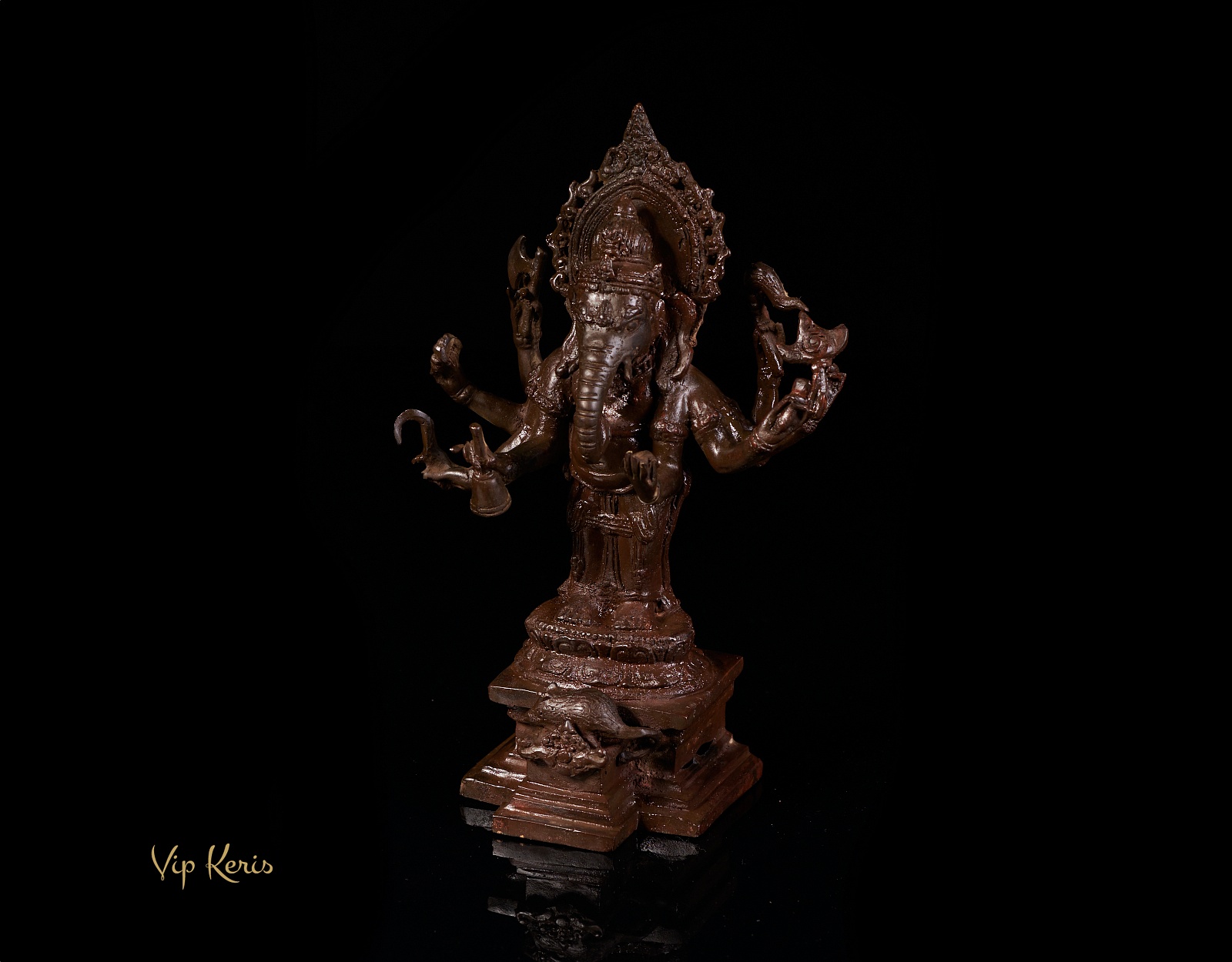 Старинная храмовая статуя Ганеша c мышкой Мушика. 30см фото VipKeris